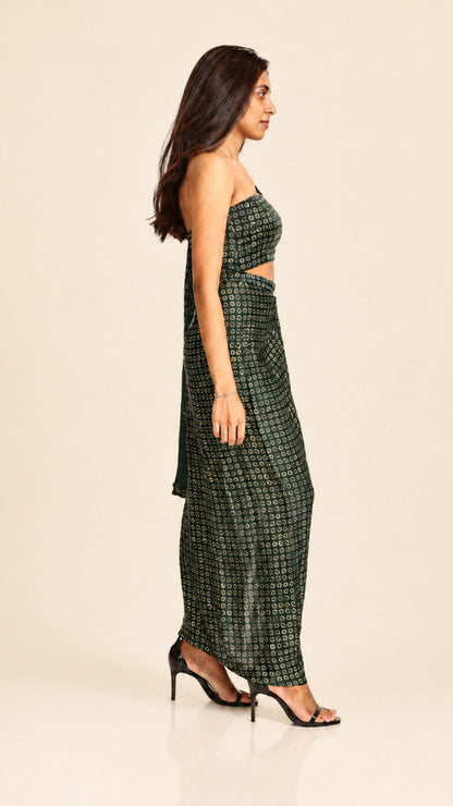 Ajrakh Pre-Draped Saree with Asymmetric Blouse