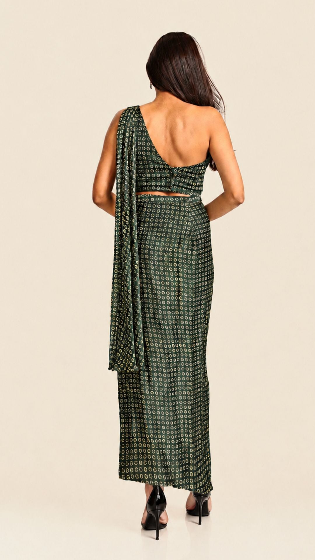 Ajrakh Pre-Draped Saree with Asymmetric Blouse
