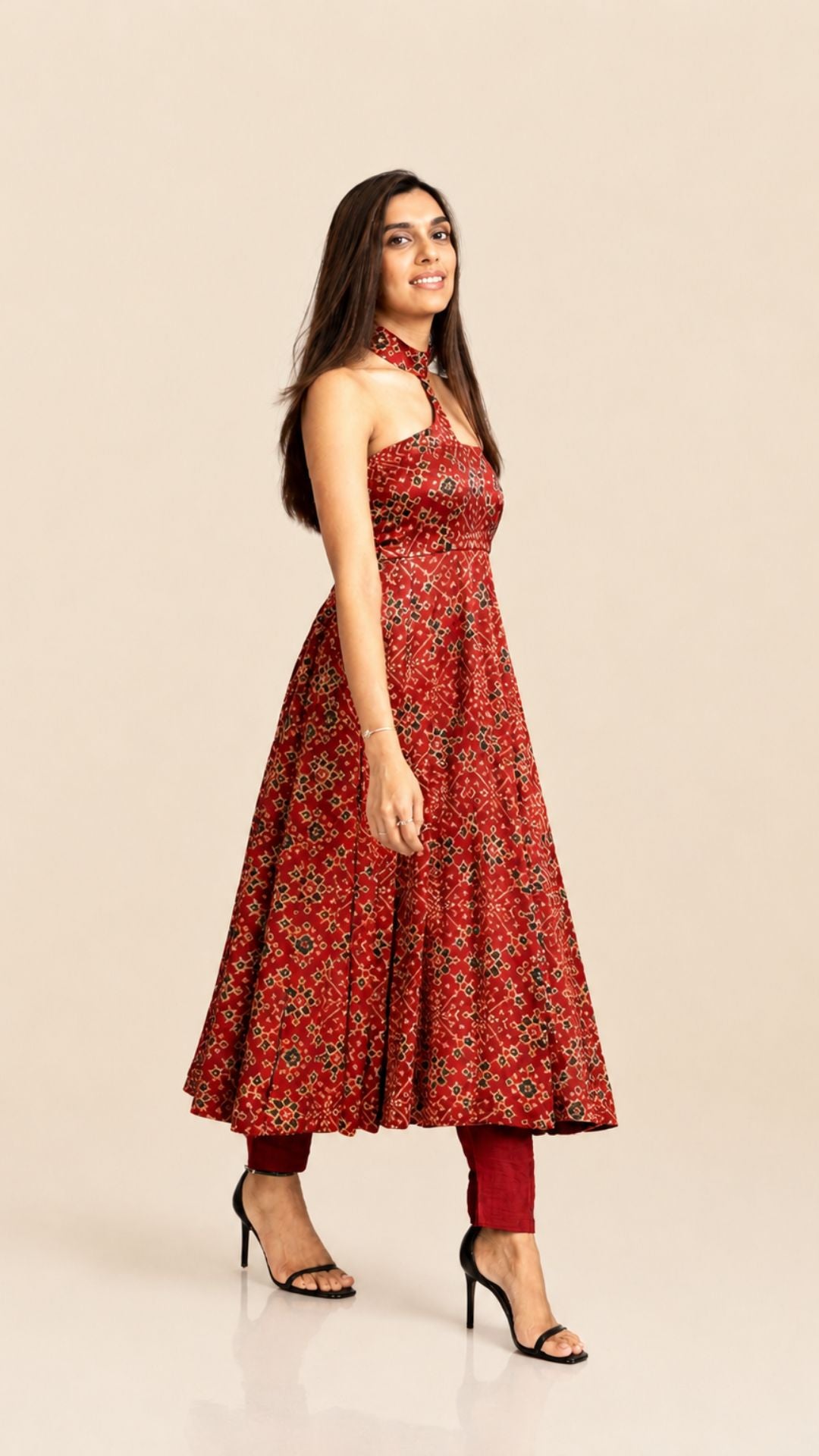 Ajrakh Asymmetric Anarkali with Raw Silk Pants