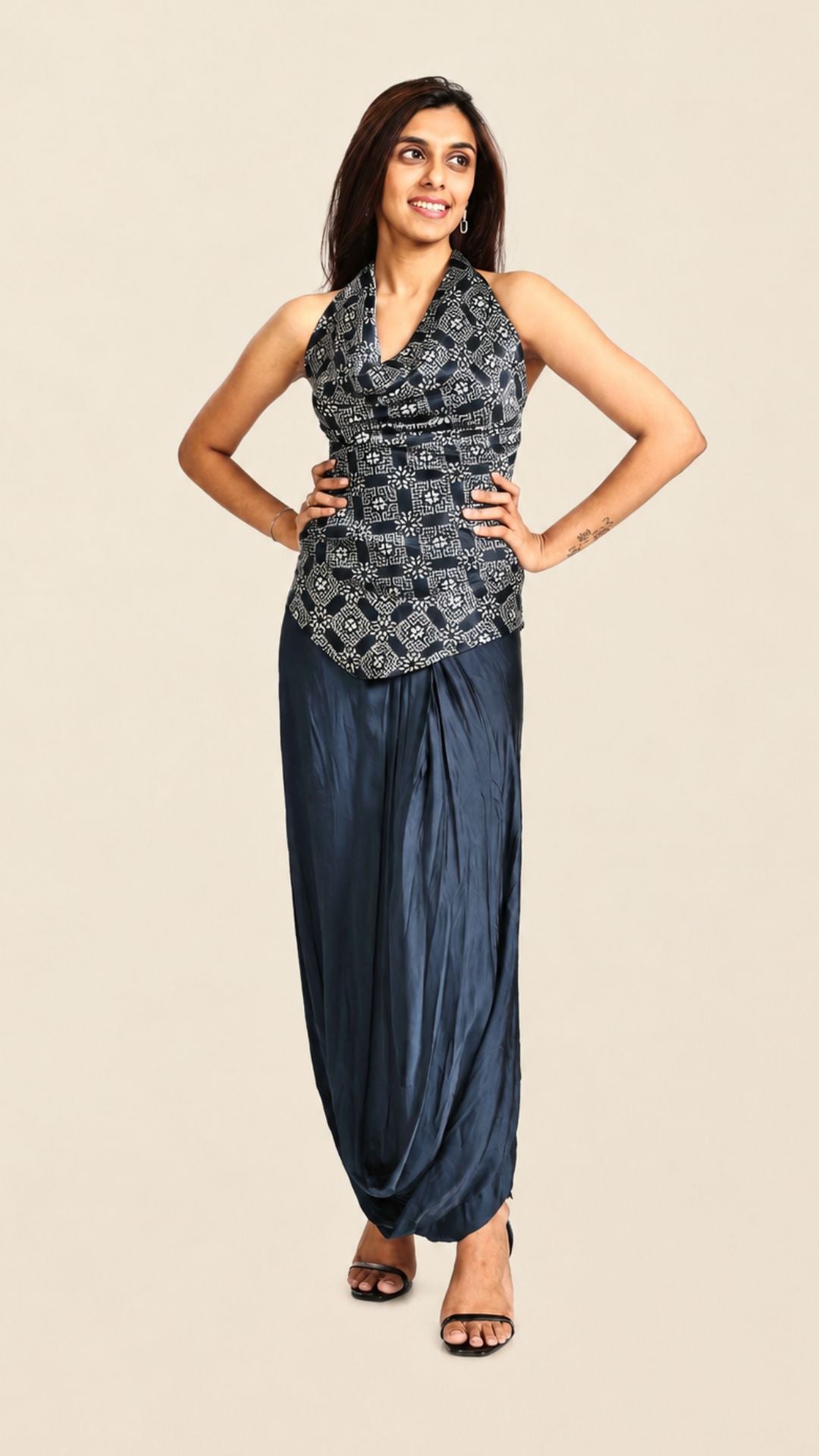 Ajrakh Midnight Cowl Dhoti Set