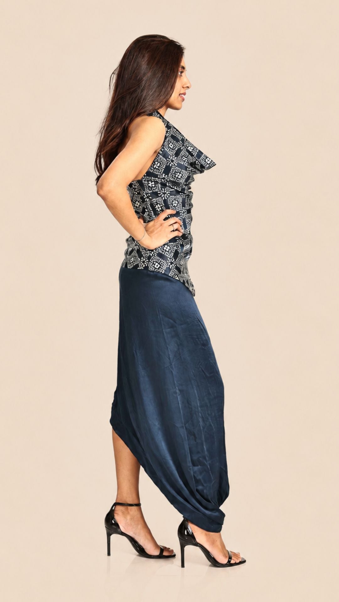 Ajrakh Midnight Cowl Dhoti Set