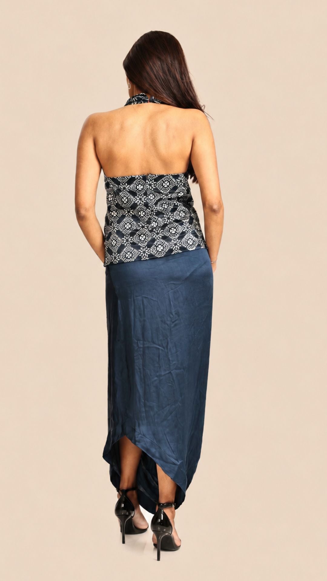 Ajrakh Midnight Cowl Dhoti Set