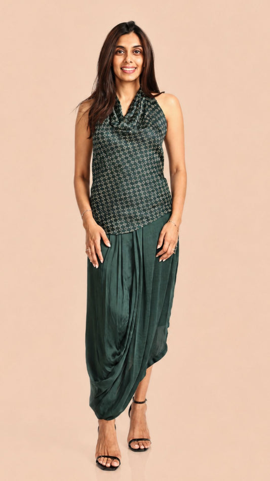 Ajrakh Emerald Cowl Dhoti Set