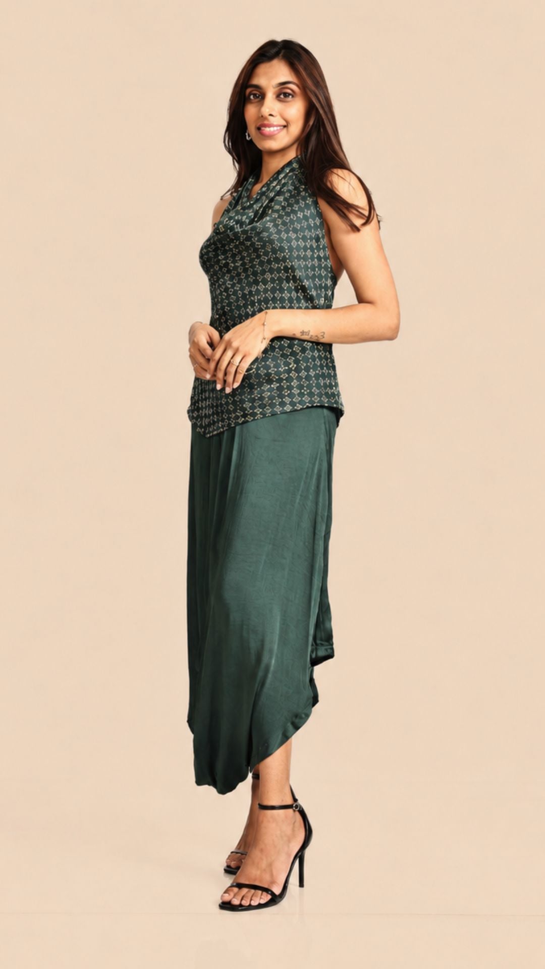 Ajrakh Emerald Cowl Dhoti Set