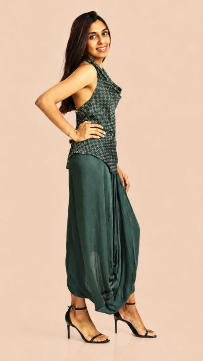 Ajrakh Emerald Cowl Dhoti Set