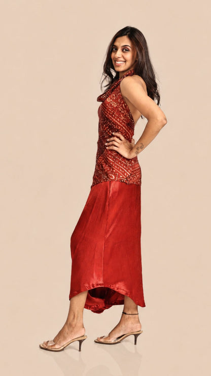 Ajrakh Crimson Cowl Dhoti Set