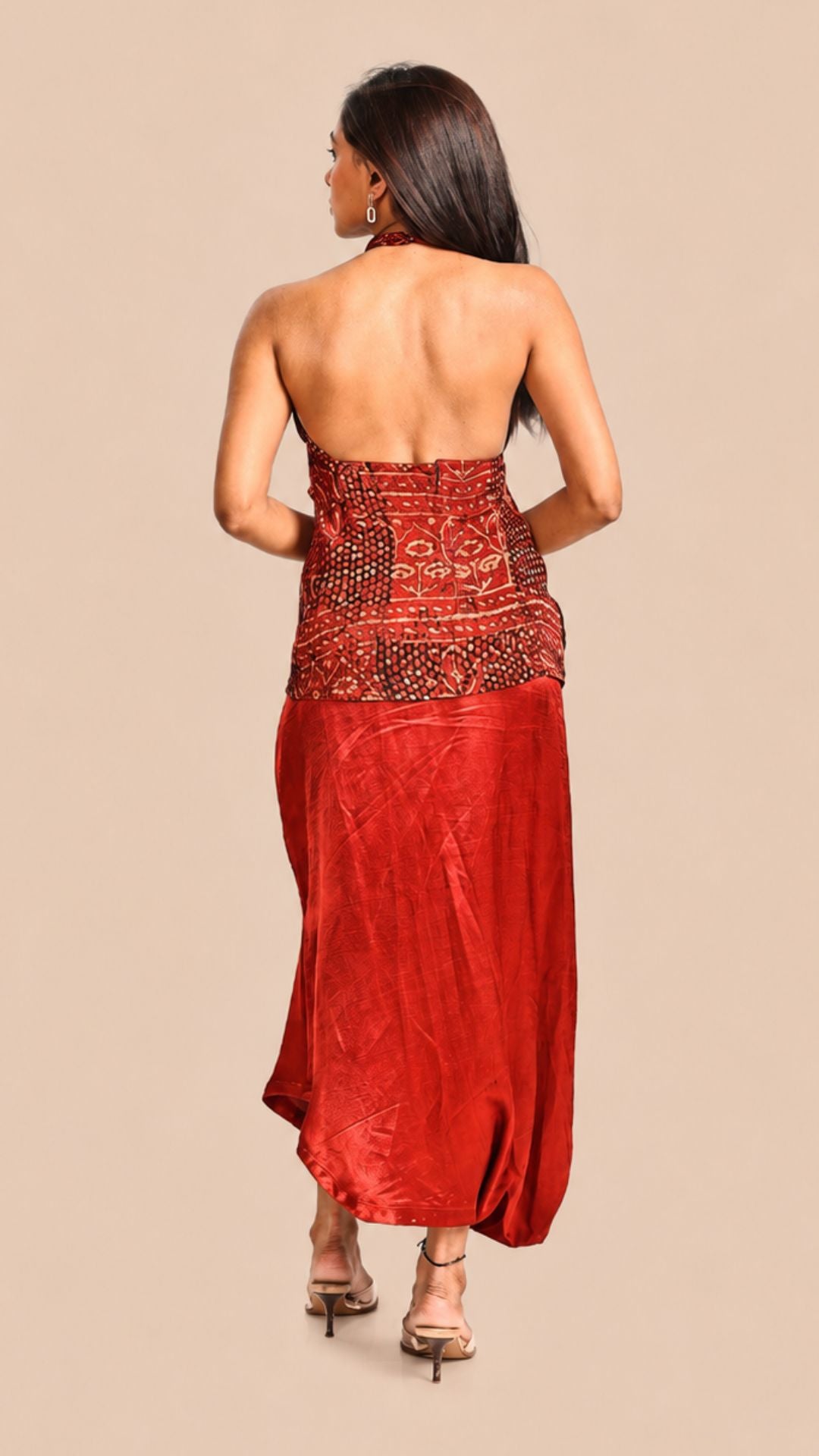 Ajrakh Crimson Cowl Dhoti Set