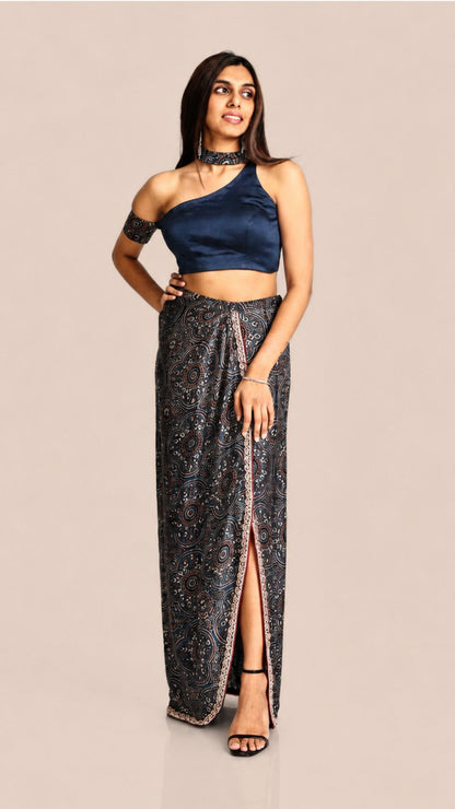 Ajrakh Midnight Drape Skirt Set