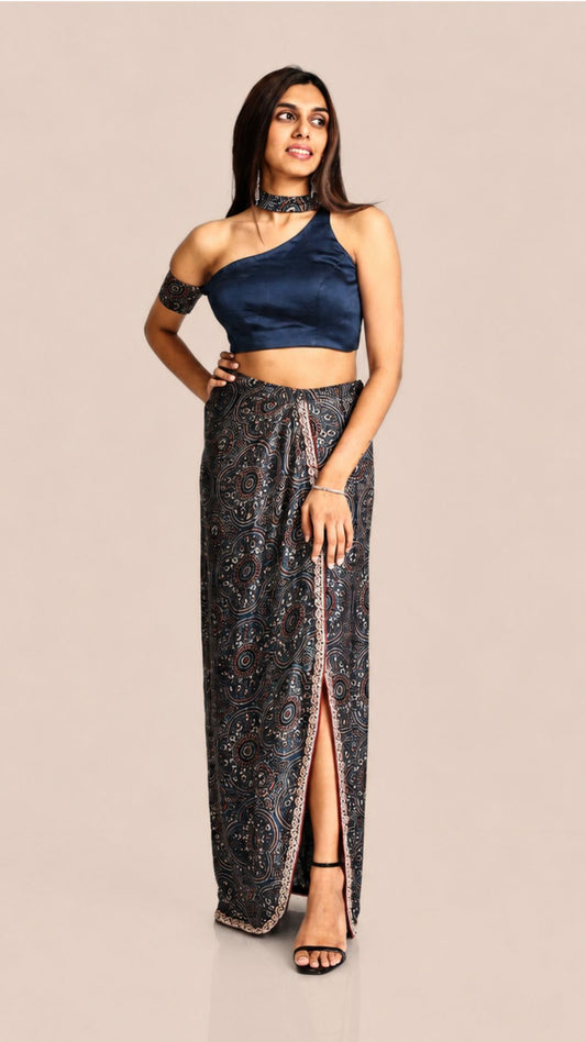 Ajrakh Midnight Drape Skirt Set