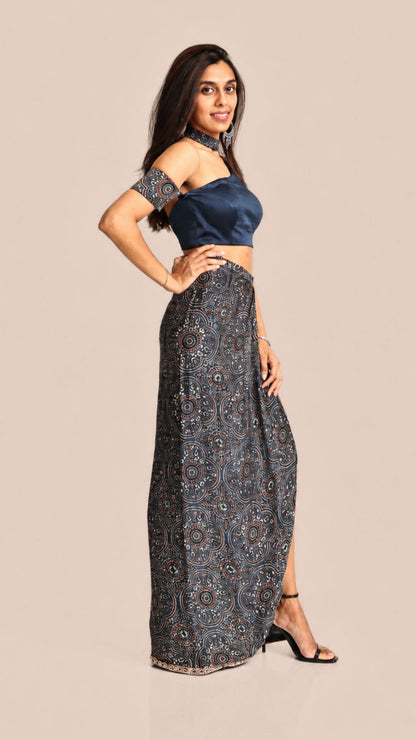 Ajrakh Midnight Drape Skirt Set
