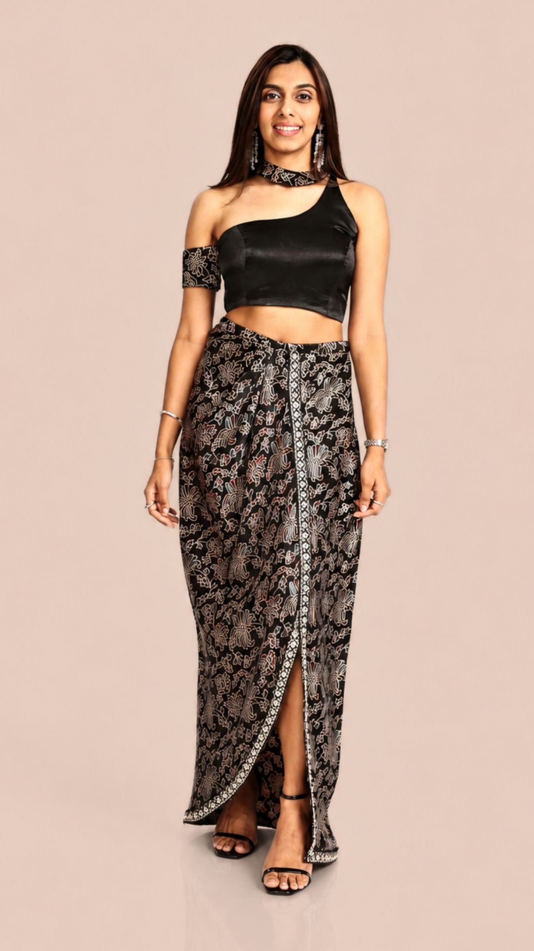 Ajrakh Noir Drape Skirt Set