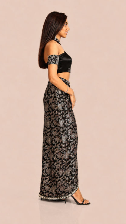 Ajrakh Noir Drape Skirt Set