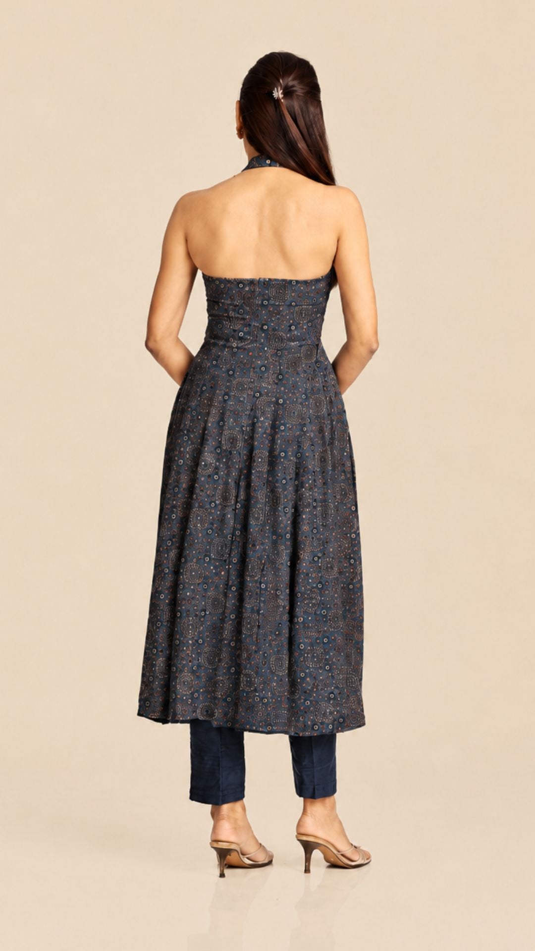 Ajrakh Asymmetric Anarkali with Raw Silk Pants