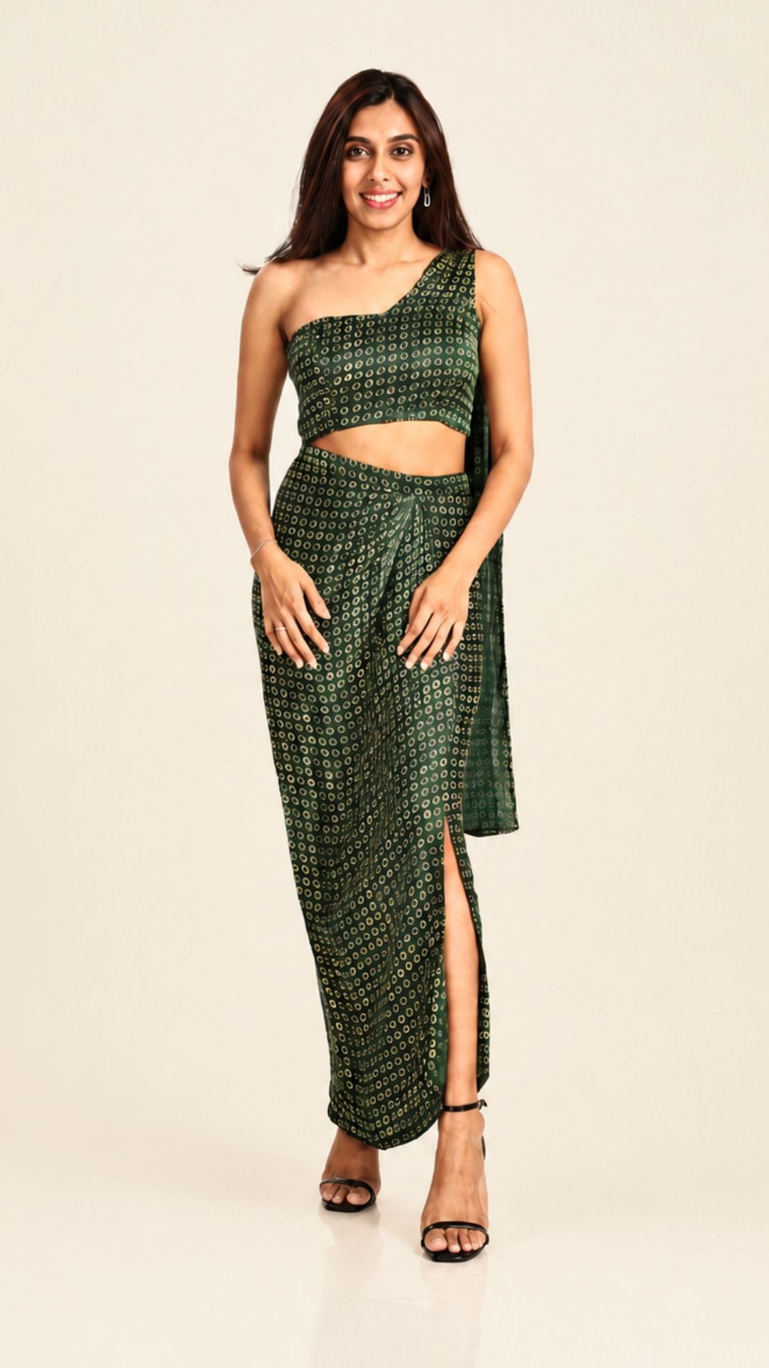 Ajrakh Pre-Draped Saree with Asymmetric Blouse